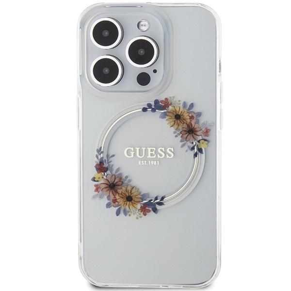 Etui Guess GUHMP15XHFWFCT iPhone 15 Pro Max 6.7" transparent hardcase IML Flowers Wreatch MagSafe Case