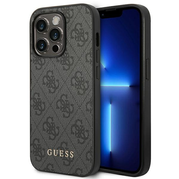 Hülle Guess iPhone 14 Pro Max 6.7" grau/grau hart case 4G Metall Gold Logo