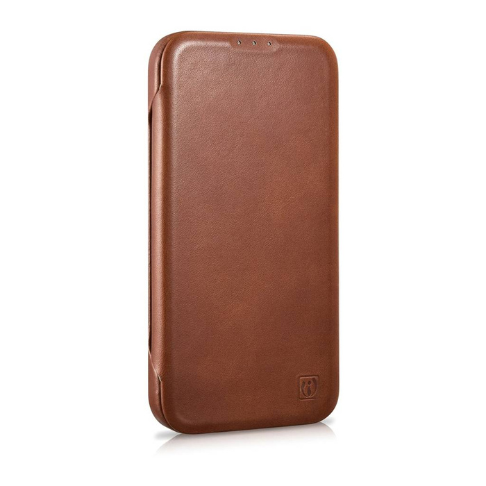 iCarer CE Oil Wax Premium Leather Folio Case Custodia in pelle per iPhone 14 Plus Flip magnetico MagSafe marrone (AKI14220707-BN)