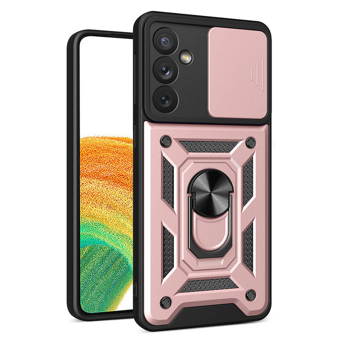 Coque Hybrid Armor Camshield pour Samsung Galaxy A14 coque blindée avec cache appareil photo rose
