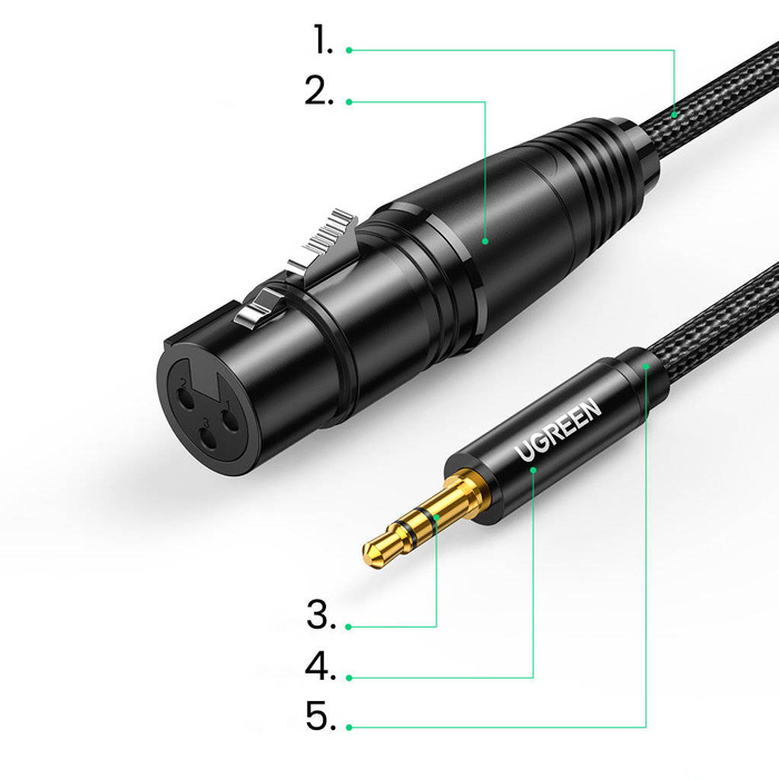 Câble audio Ugreen mini jack 3,5 mm (mâle) - XLR (femelle) 1m noir (AV182)