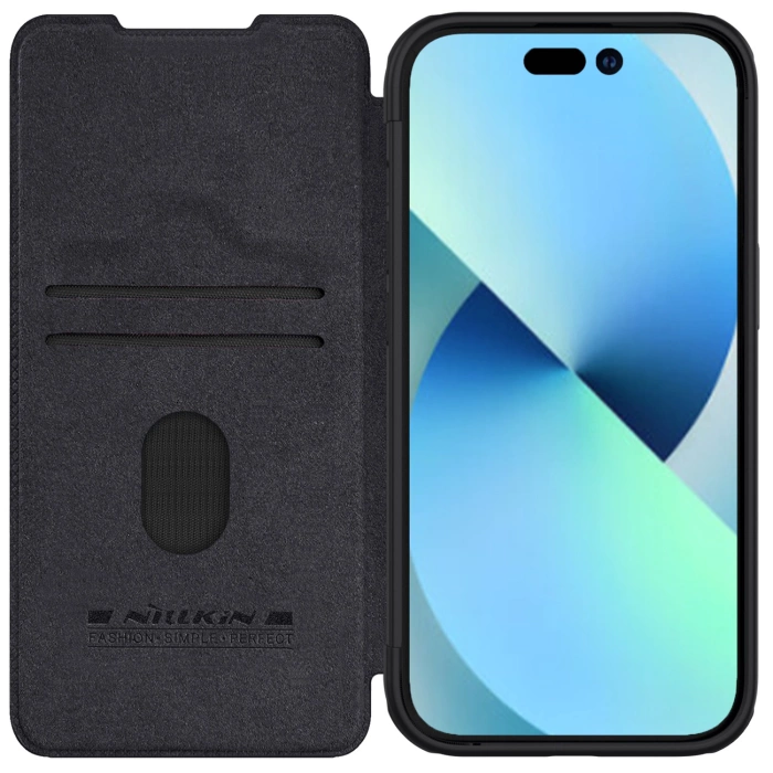 Nillkin Qin Pro Leather Case Iphone 15 Plus (6.7), BLACK / CZARNY