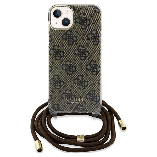 Etui Guess GUHCP15SHC4SEW iPhone 15 / 14 / 13 6.1" brązowy/brown hardcase Crossbody Cord 4G Print Case