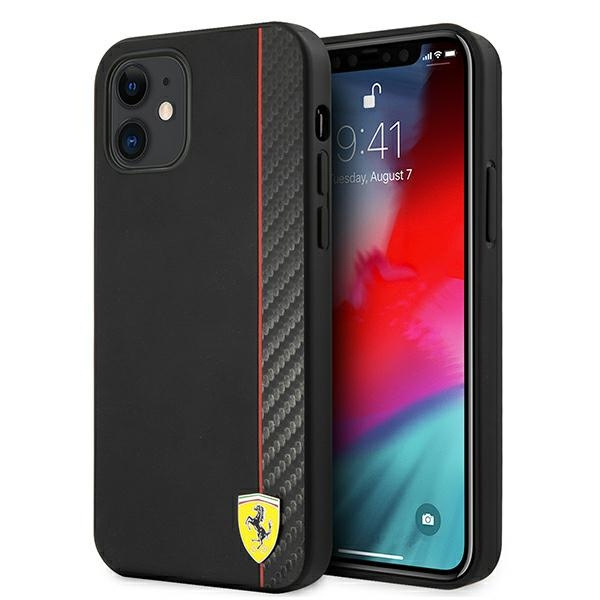 Hülle FERRARI Apple iPhone 12 Mini On Track Carbon Stripe Schwarz Hardcase
