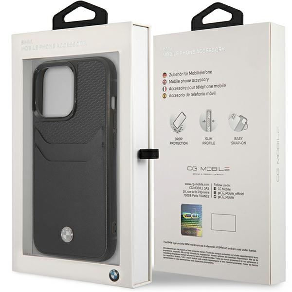 Case BMW BMHCP14L22RSEPK iPhone 14 Pro 6.1" black/black Leather Card Slot