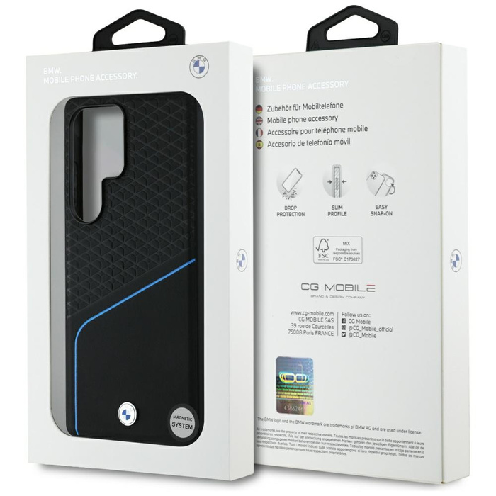 Hülle BMW Leder strukturiert und glatt MagSafe für Samsung Galaxy S25 Ultra schwarz