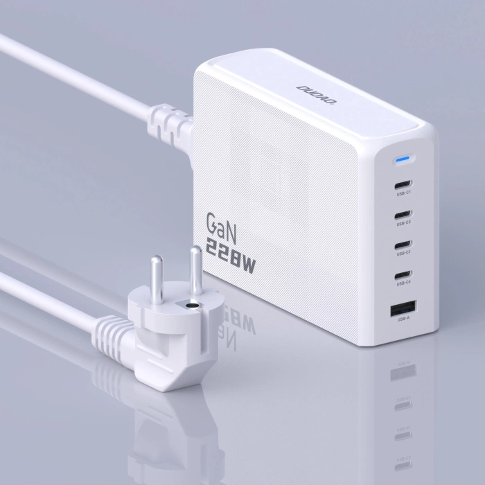 Dudao A228EU GaN nabíječka 1x USB-A 4x USB-C PD 228W - bílá