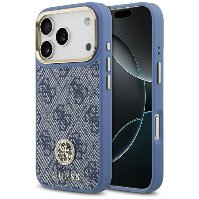 Etui Guess 4G Strass Logo MagSafe do     iPhone 17 Pro niebieski