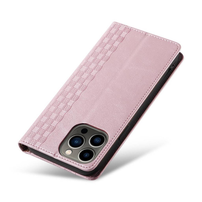 Étui à sangle magnétique pour iPhone 14 Plus Flip Wallet Mini Lanyard Stand Rose
