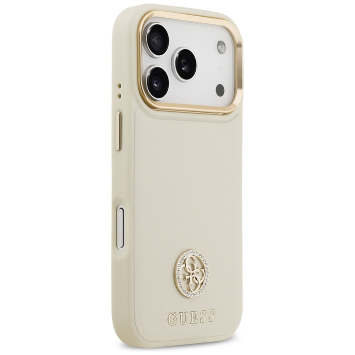Etui Guess Grained Strass Logo MagSafe   do iPhone 17 Pro beżowy