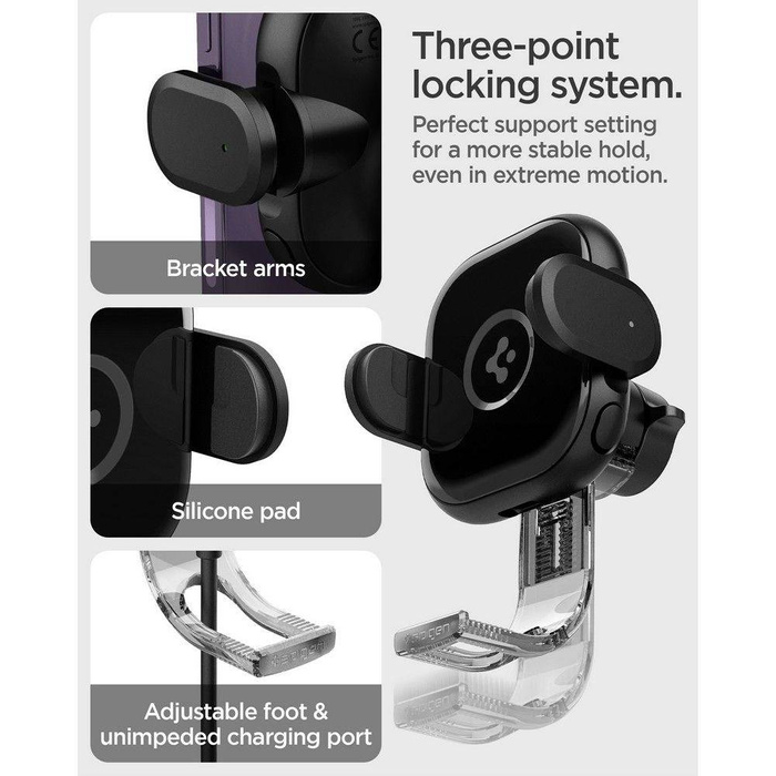 Support Spigen Uts12w Onetap Universal Vent Car Mount Wireless Charger Noir