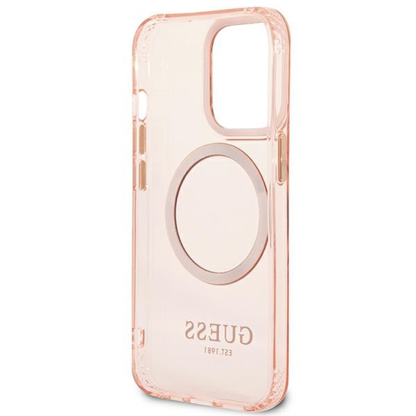 Hülle GUESS Apple iPhone 13 Pro Max Gold Outline Transluzent MagSafe Rosa Hartcase