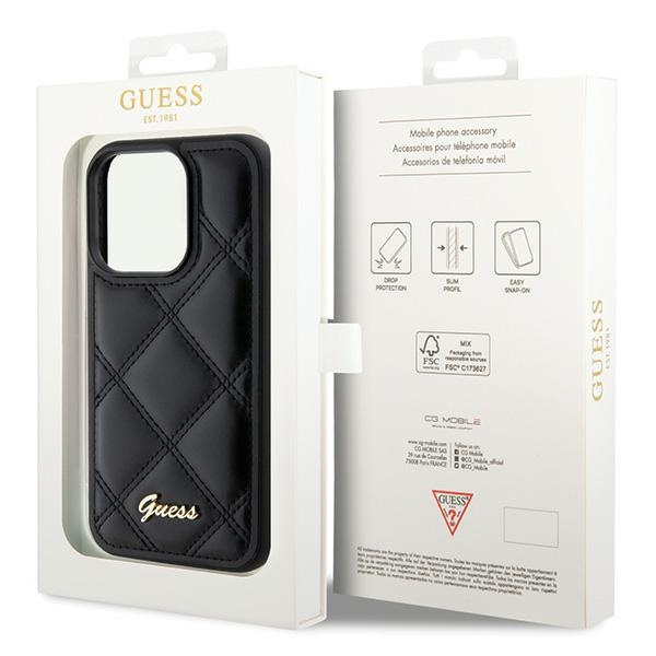 Etui Guess GUHCP15LPSQSQSK iPhone 15 Pro 6.1" czarny/black hardcase Quilted Metal Logo Case