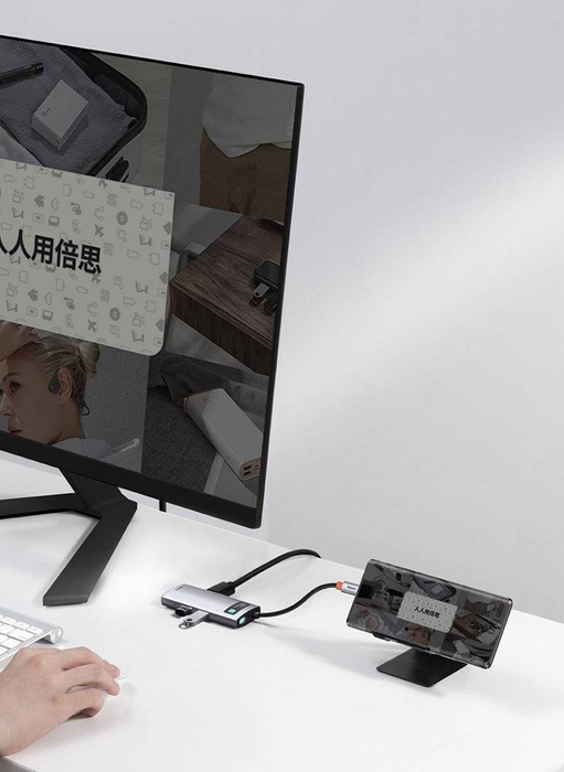 Baseus Metal Gleam 4en1 HUB multifonctionnel USB Type C - Alimentation USB Type C 100 W / HDMI 4K 30 Hz / 1x USB 3.2 Gen 1 / 1x USB 2.0 (CAHUB-CY0G)