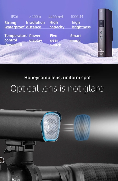 Luce anteriore per bicicletta Rockbros V9M-1000 1000lm - nera