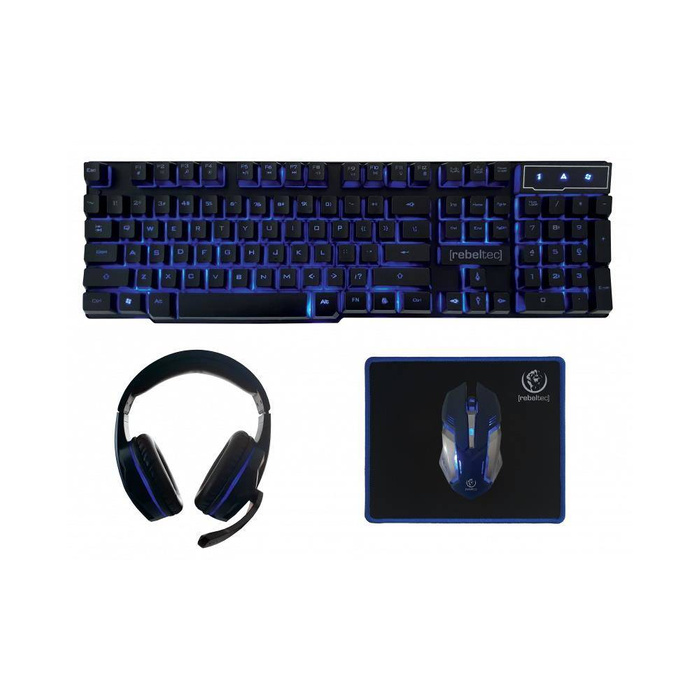 Herní drátový set Rebeltec klávesnice + náhlavní souprava + myš + podložka pod myš SHERMAN