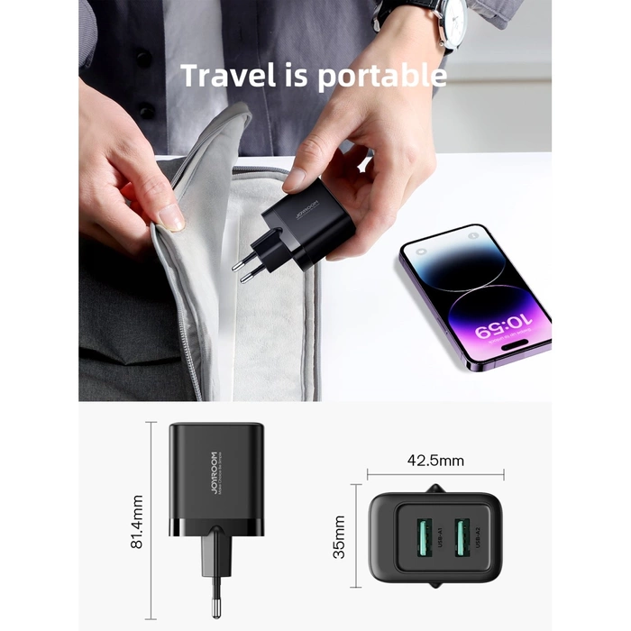 Joyroom JR-TCN01 2xUSB-A 12W 2,4A síťová nabíječka - černá