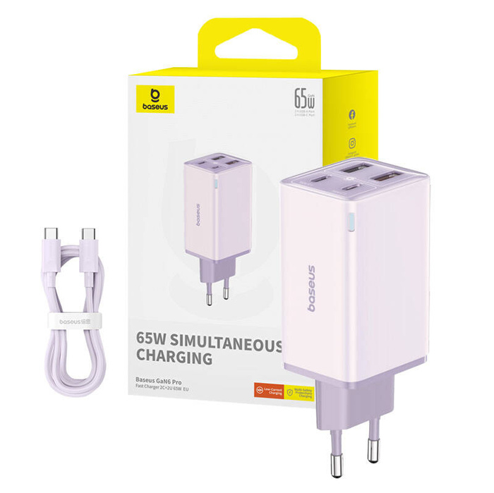 Ładowarka sieciowa Baseus GaN6 Pro, 2xUSB-C + 2xUSB, 65W (fioletowa)