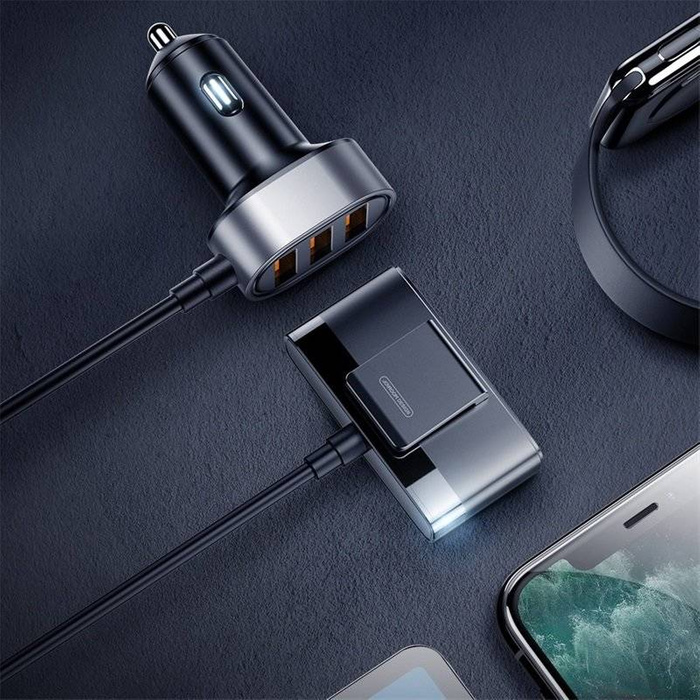 Joyroom quick chargeur voiture 5x USB 6.2 A avec câble d'extension noir (JR-CL03)