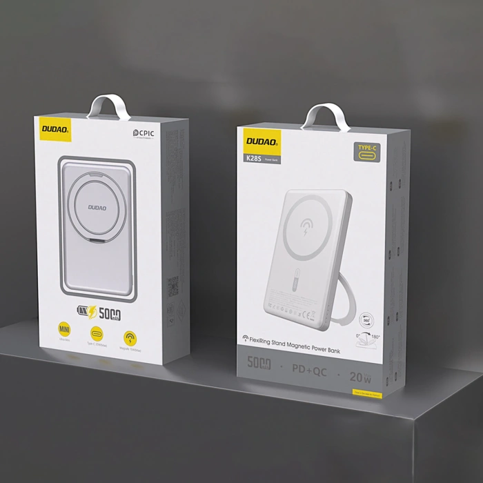 Powerbank Dudao K28S 20W PD 5000mAh z MagSafe i podstawką - srebrny