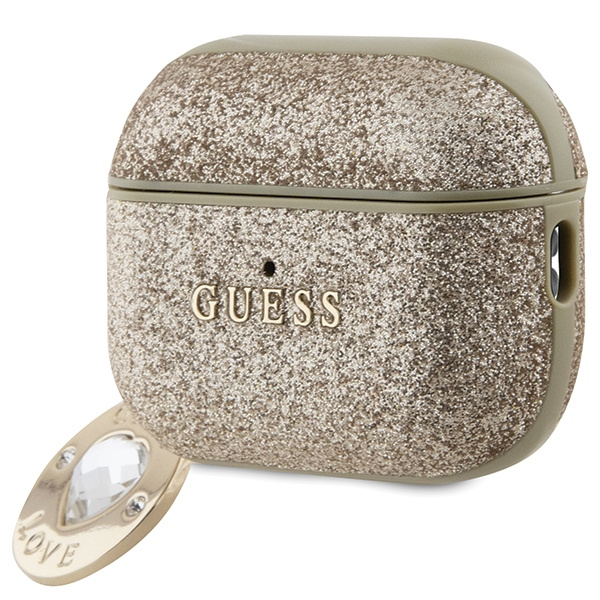 Hülle Guess GUAP2PGEHCDD AirPods Pro 2 Abdeckung Gold/Gold Fix Glitter Herz Diamant Charm Case