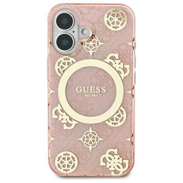 Etui Guess iPhone 16 6.1" różowy/pink hardcase IML Peony On 4G Background MagSafe