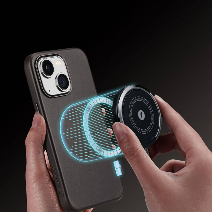 Dux Ducis Naples para iPhone 14 Plus funda de cuero (compatible con MagSafe) marrón oscuro