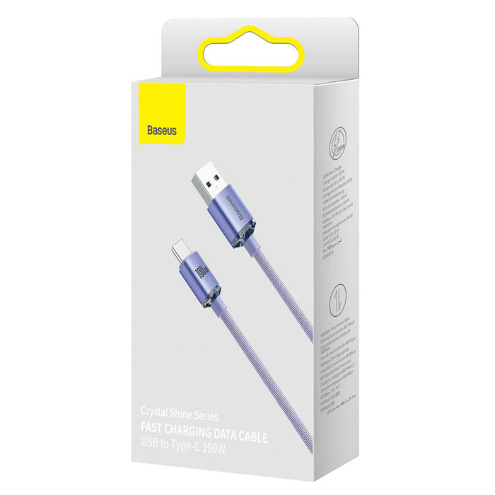 Baseus Crystal Shine Series kabel USB kabel pro rychlé nabíjení a přenos dat USB Typ A - USB Typ C 100W 1,2m fialový (CAJY000405)