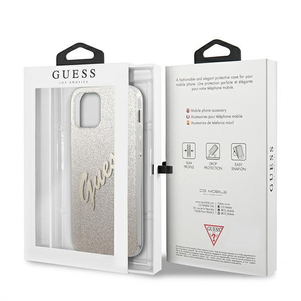 Pouzdro GUESS Apple iPhone 12 12 Pro Glitter Gradient Script GUHCP12MPCUGLSGO Zlaté pevné pouzdro