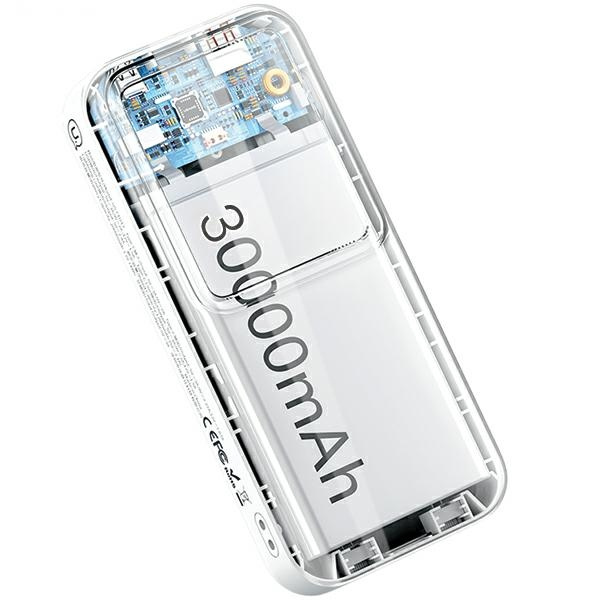 USAMS Powerbank z wbudowanymi kablami USB-C+Lightning 30000 mAh 20W PD+Qc 3.0 Fast Charge X-chel Series czarny/black 30KCD21301 (US-CD213)