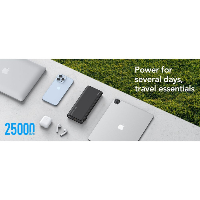 Powerbank Veger TCE130 (W2503) PD 130W 25000 mAh z wbudowanymi kablami Typ C / Lightning czarny