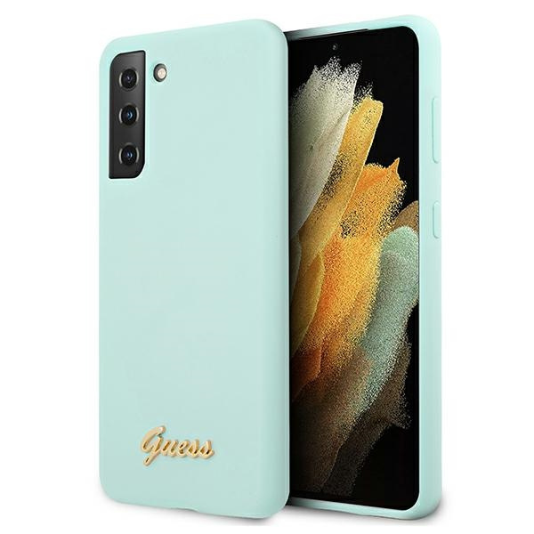 GUESS Samsung Galaxy S21 Plus Silikon Script Metall Logo GUHCS21MLSLMGLB Blau HardHülle