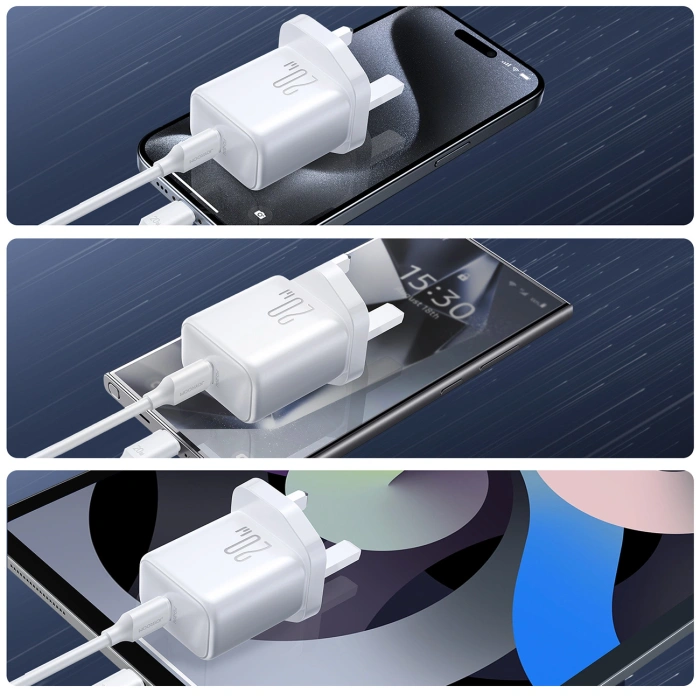 Ładowarka sieciowa Joyroom JR-TCF20 PD 20W (wtyczka UK) z kablem USB-C 1m - biała