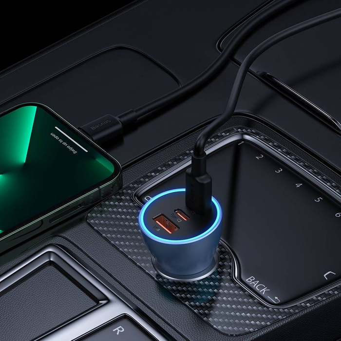 Chargeur voiture Baseus Golden Contactor Pro USB-A + 2x USB-C 65W bleu (CGJP010003)