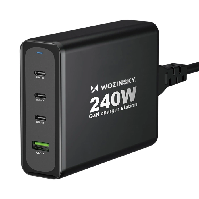 Wozinsky WGCSB 240W GaN chargeur mural USB-A / 3 x USB-C - noir