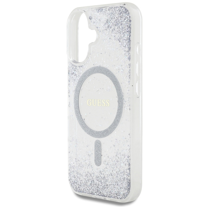 Etui Guess HC Resin Bottom Glitter do     iPhone 16 MagSafe srebrny