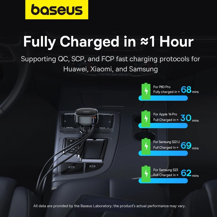 Baseus Enjoyment Pro USB-C (weiblich) / Lightning (männlich) 60W Autoladegerät - Schwarz