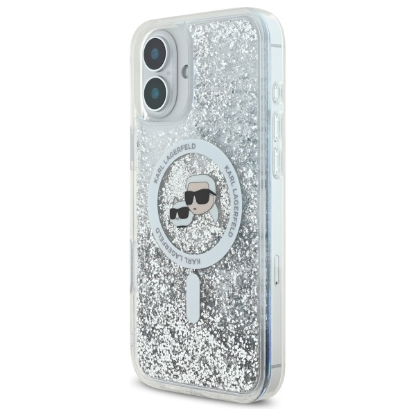 Etui Karl Lagerfeld iPhone 16 Plus 6.7" hardcase transparent Liquid Glitter Karl&Choupette Head Magsafe