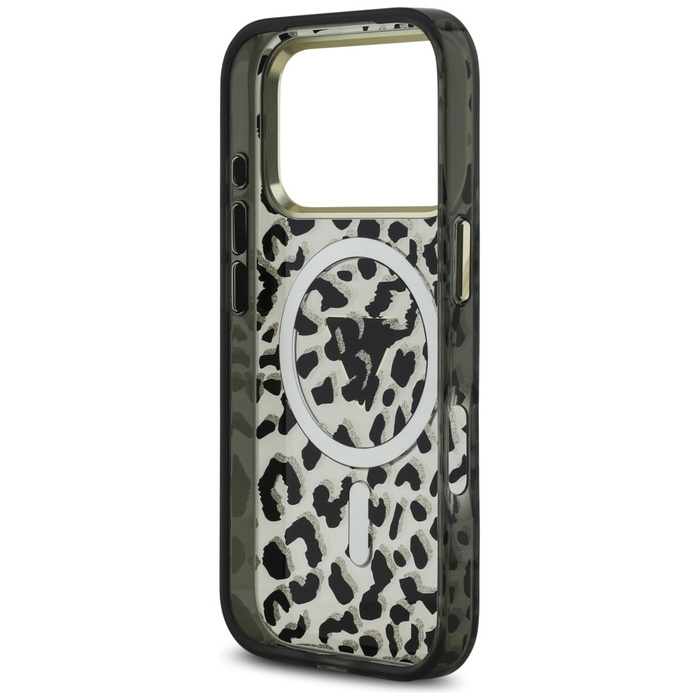 Etui Guess Leopard Glitter MagSafe do    iPhone 17 Pro czarny