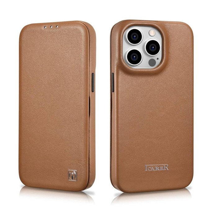 iCarer CE Premium Leather Folio Case iPhone 14 Pro Max Flip Magnetic MagSafe Leather Case Brown (WMI14220716-BN)