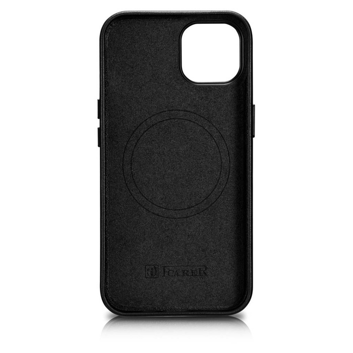 iCarer Case Leather Housse en cuir véritable pour iPhone 14 Plus noir (compatible MagSafe)