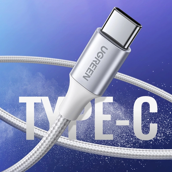 Nikkelezett USB-C QC3.0 UGREEN 1 méteres kábel alumínium dugóval fehér színben