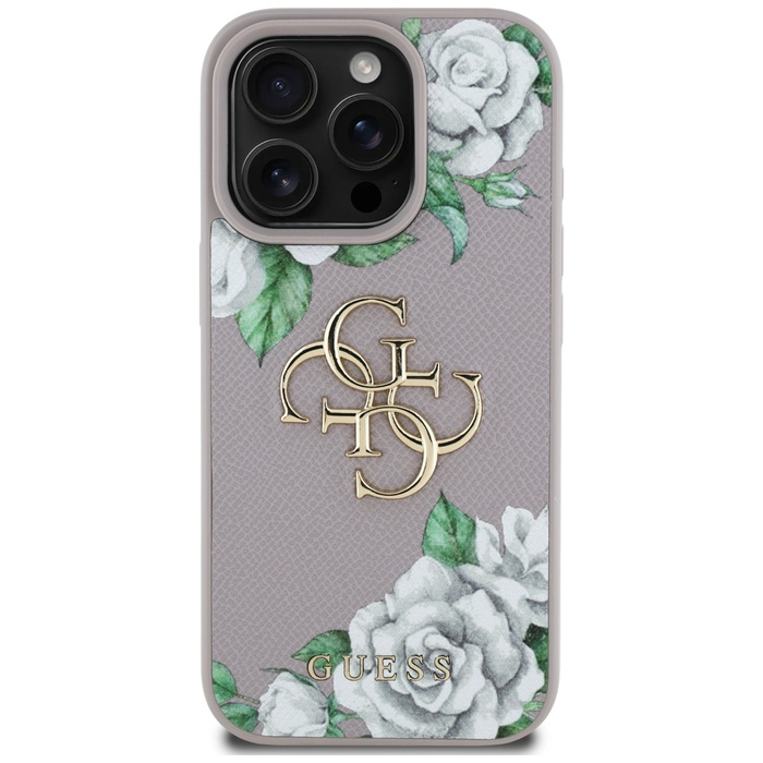 Etui Guess Grained Roses Big 4G logo do  iPhone 16 Pro fioletowy