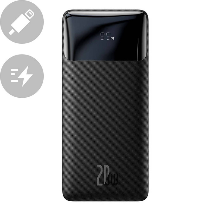 Baseus Bipow Fast Charging Power Bank 10000mAh 20W Black (Overseas Edition) + USB-A - Micro USB 0.25m Black Cable (PPBD050301)