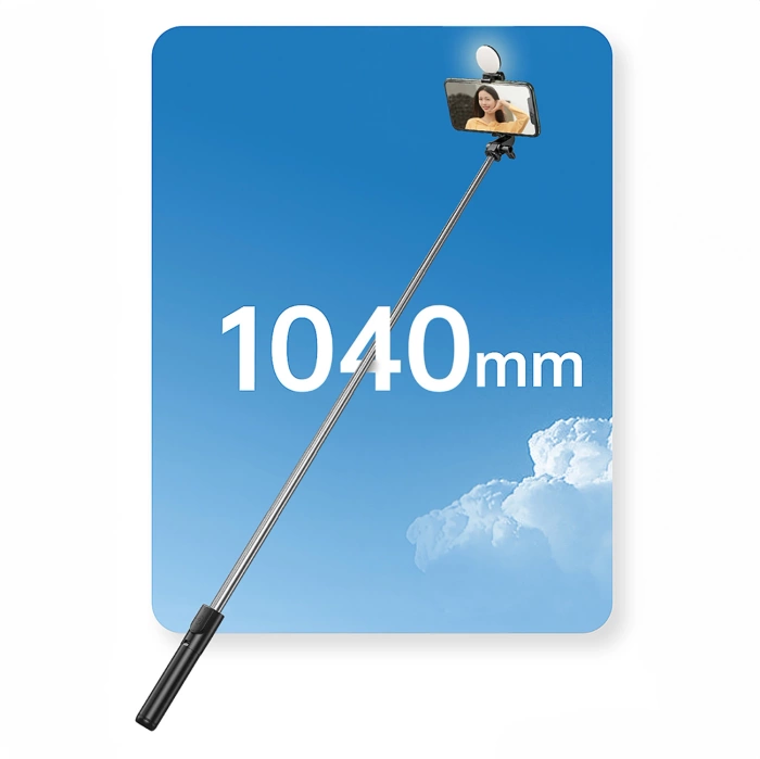 Selfie-Stick WH1YXS Teleskopstativ 1 m mit runder Lampe und Telefonhalter – Schwarz