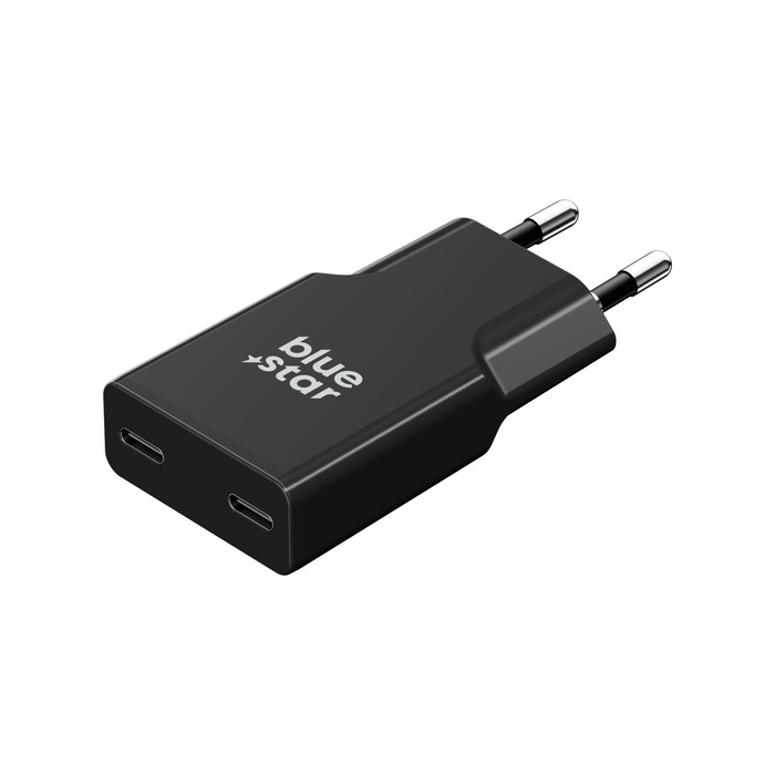 Ładowarka sieciowa do telefonu Blue Star Slim GaN 2 x USB C QC4.0 PD 3A 30W TFK-SC-30WCC czarna