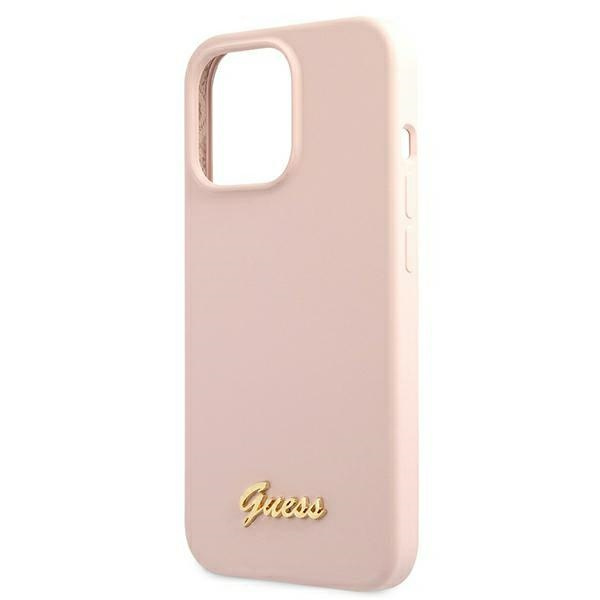 Hülle GUESS Apple iPhone 13 13 Pro Silikon Script Gold Logo MagSafe Rosa Hartcase