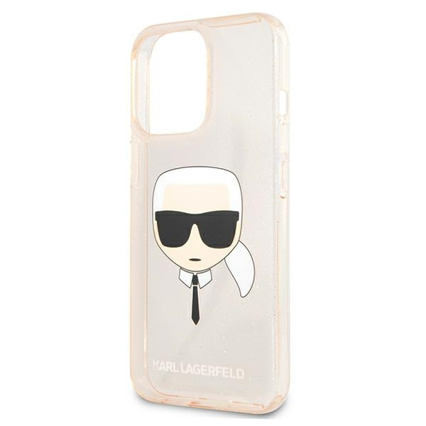 ETUI Karl Lagerfeld KLHCP13XKHTUGLGO iPhone 13 Pro Max 6,7" or/or mallette rigide Paillettes Tête de Karl CASE
