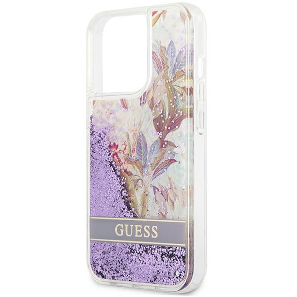 Hülle GUESS Apple iPhone 13 13 Pro Flower Liquid Glitter Lila Hartcase