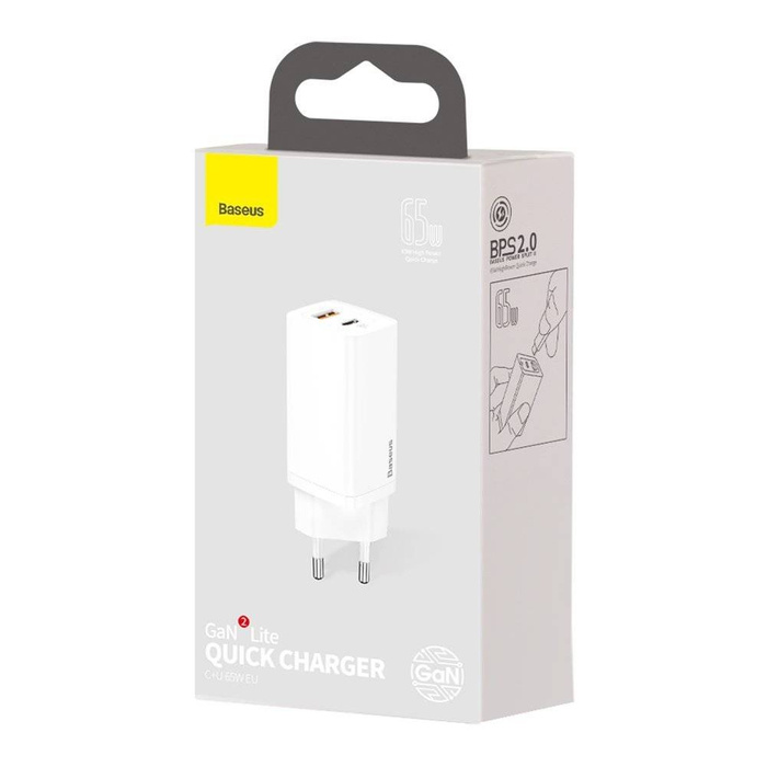 Baseus GaN2 Lite Fast 65W USB / USB Type C Quick Charge 3.0 Power Delivery (Gallium Nitride) white (CCGAN2L-B02)